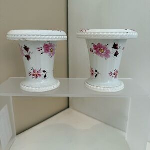 Antique Davenport Porcelain Pair Of Small Floral Vases With Anchor Mark